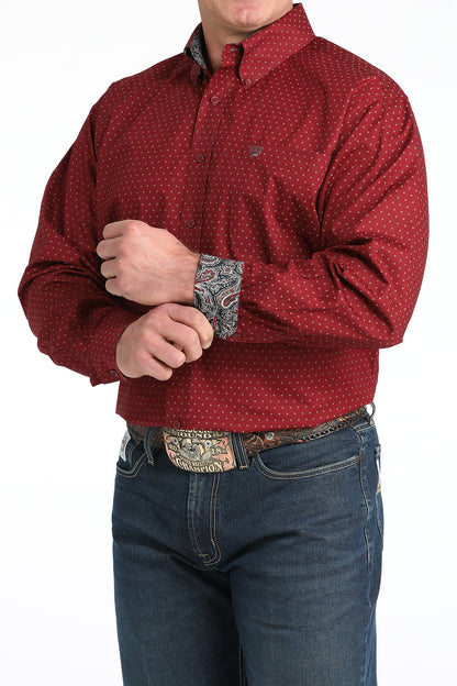 Burgundy Dot Print Stretch Classic Fit Men's Shirt by Cinch®