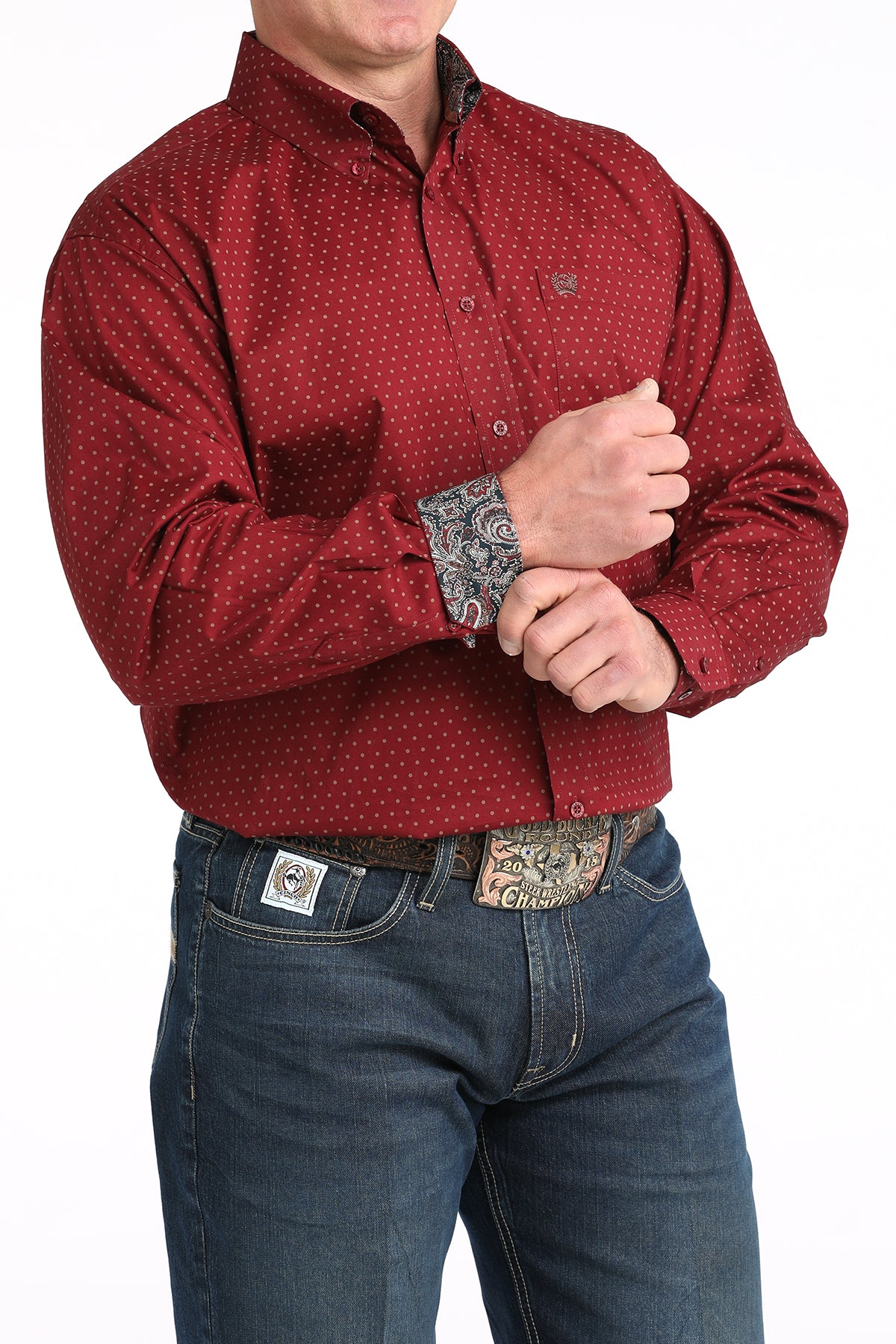 Burgundy Dot Print Stretch Classic Fit Men's Shirt by Cinch®