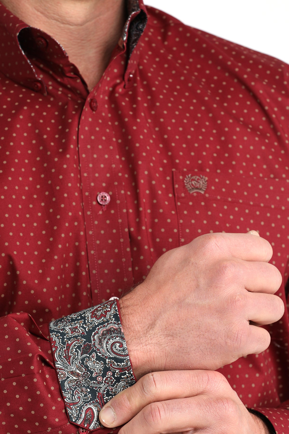 Burgundy Dot Print Stretch Classic Fit Men's Shirt by Cinch®