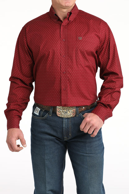 Burgundy Dot Print Stretch Classic Fit Men's Shirt by Cinch®
