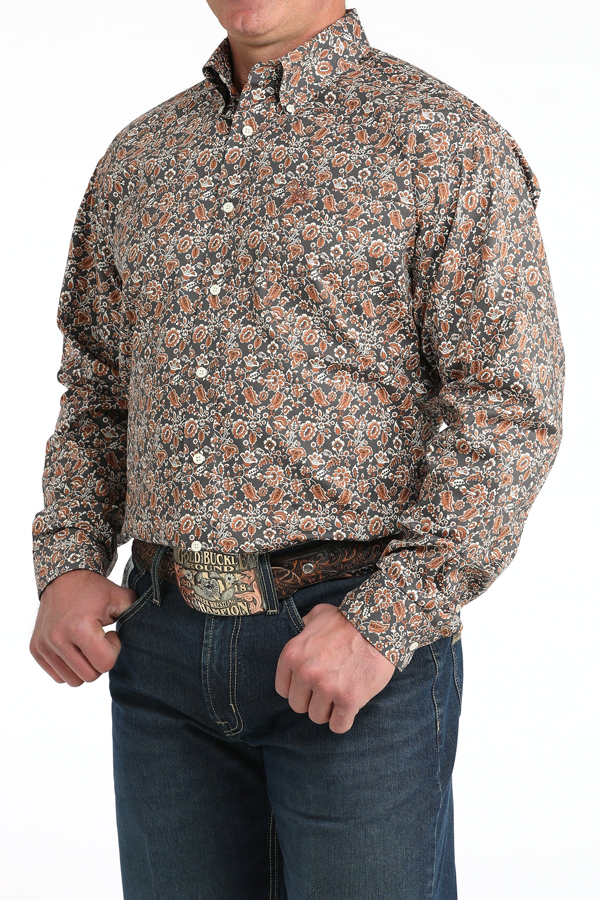 Brown Floral Print Stretch Classic Fit Men's Shirt by Cinch®