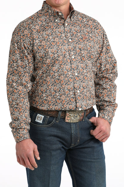 Brown Floral Print Stretch Classic Fit Men's Shirt by Cinch®