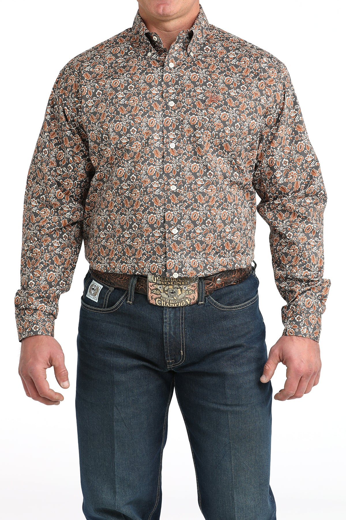 Brown Floral Print Stretch Classic Fit Men's Shirt by Cinch®