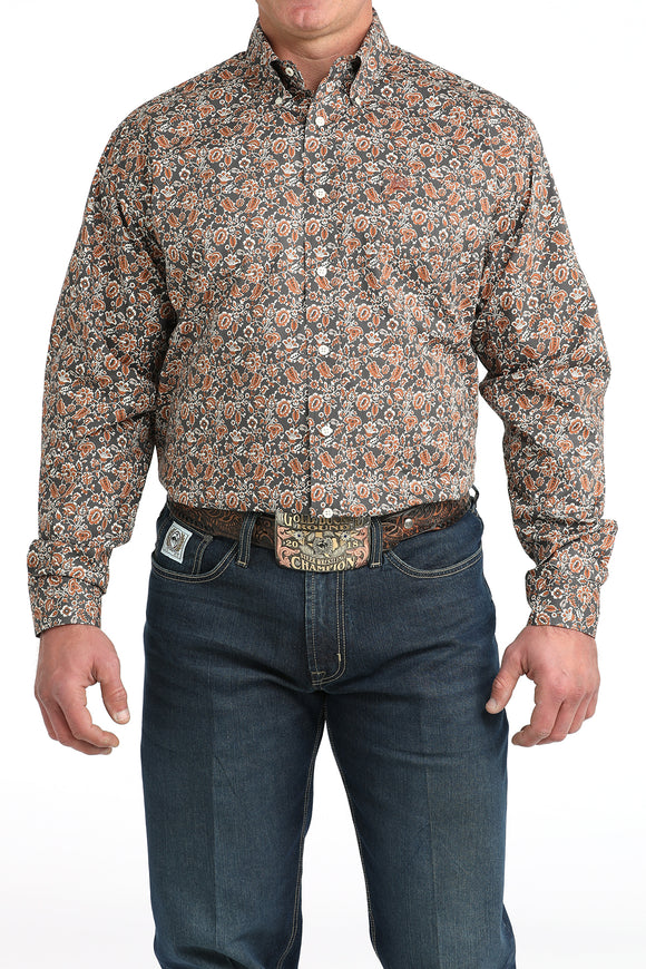 Brown Floral Print Stretch Classic Fit Men's Shirt by Cinch®