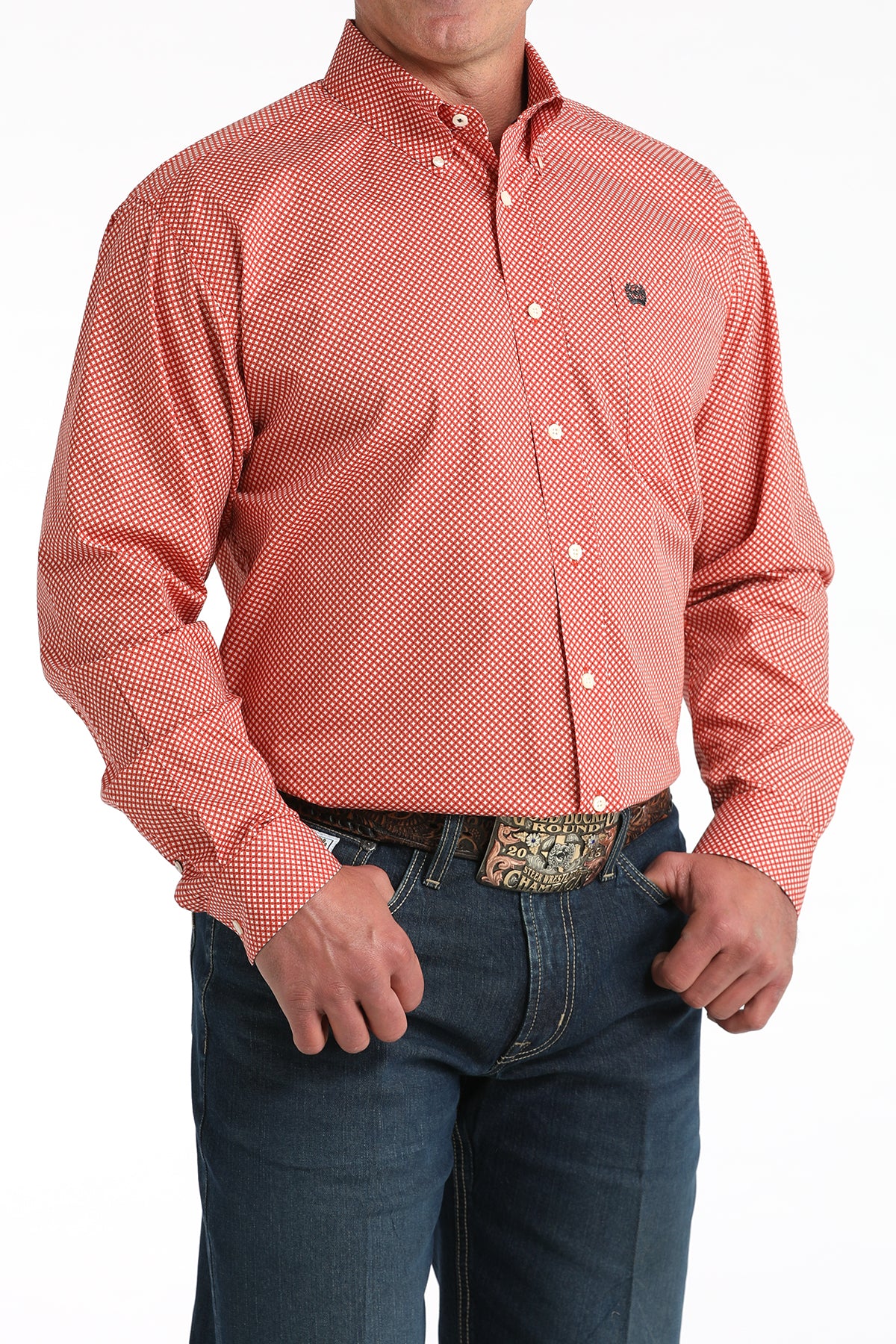 Red Geo Print Stretch Classic Fit Men's Shirt by Cinch®