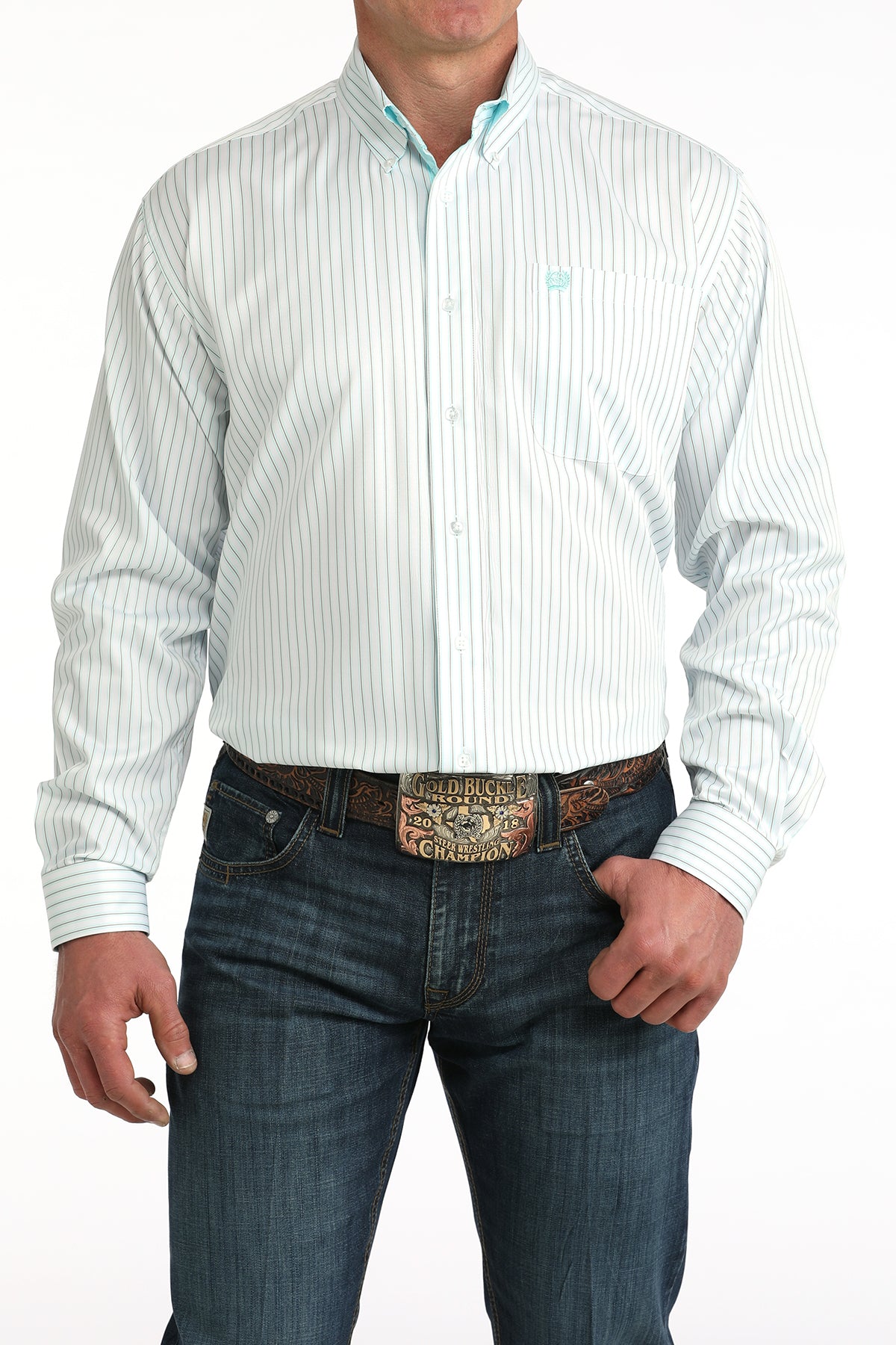 White Striped Classic Fit Men's Shirt by Cinch®