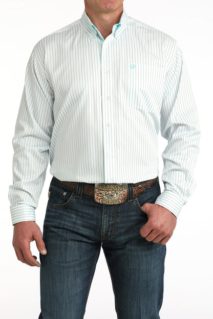 White Striped Classic Fit Men's Shirt by Cinch®