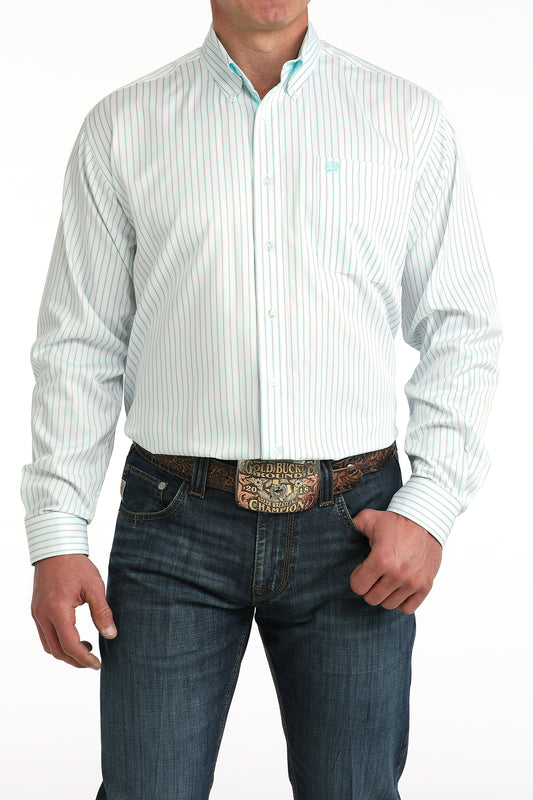 White Striped Classic Fit Men's Shirt by Cinch®
