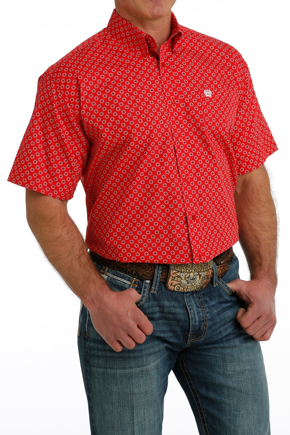 Red Geo Print Short Sleeve Men's Shirt by Cinch®