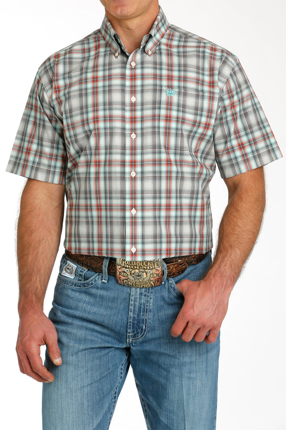 Teal & Red Plaid Short Sleeve Men's Shirt by Cinch®