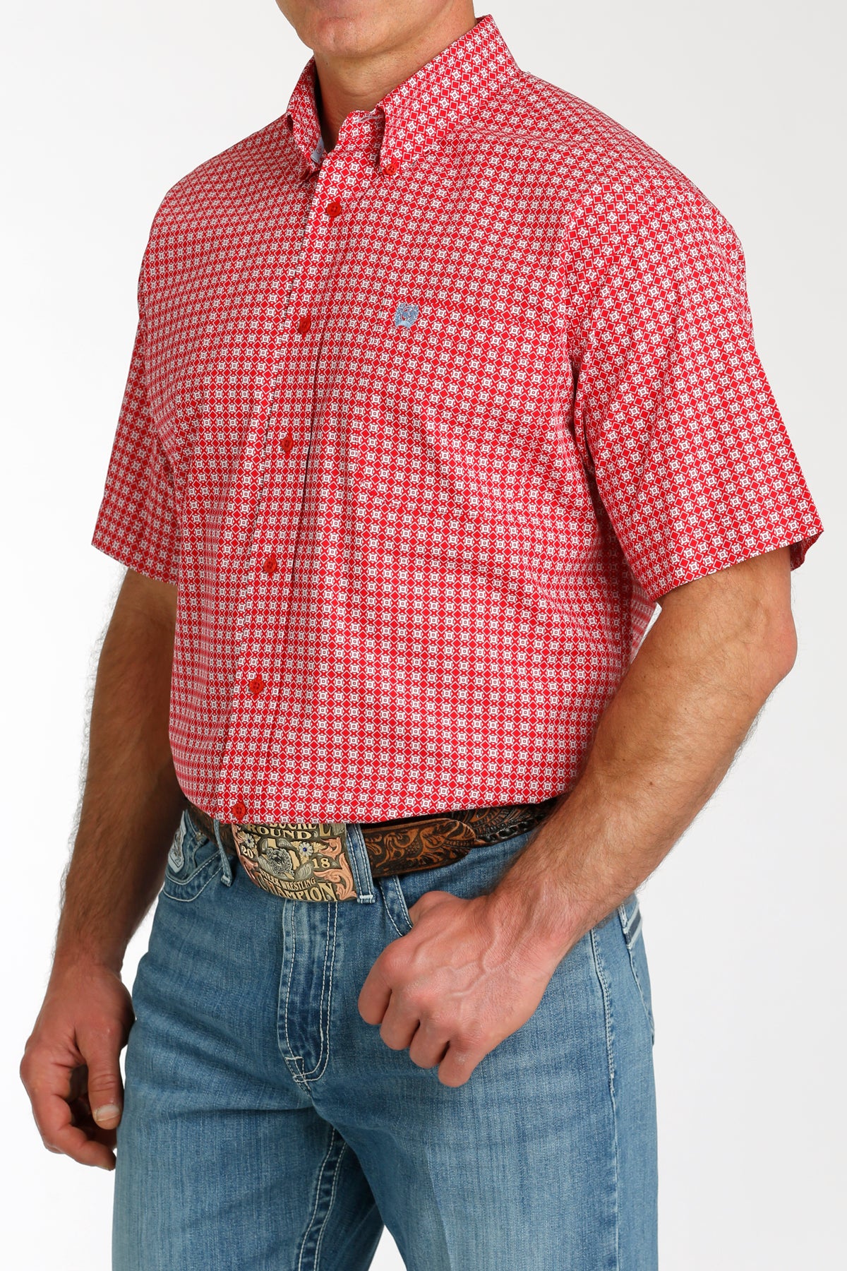 Red Geo Print Short Sleeve Men's Shirt by Cinch®