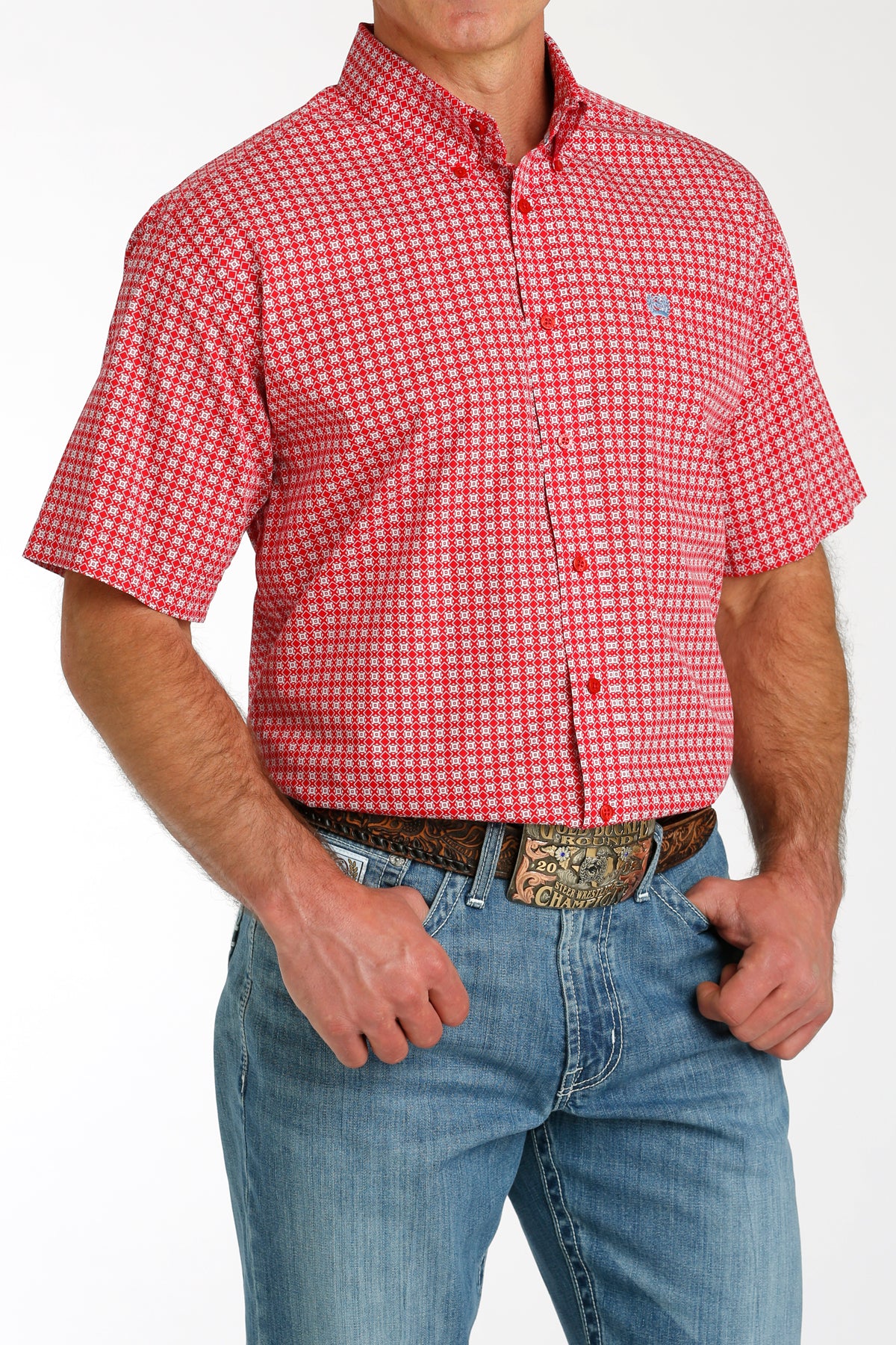 Red Geo Print Short Sleeve Men's Shirt by Cinch®