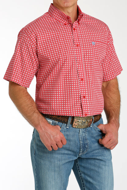 Red Geo Print Short Sleeve Men's Shirt by Cinch®
