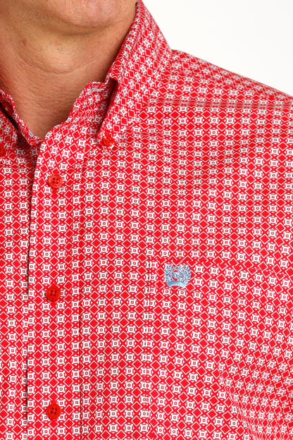 Red Geo Print Short Sleeve Men's Shirt by Cinch®