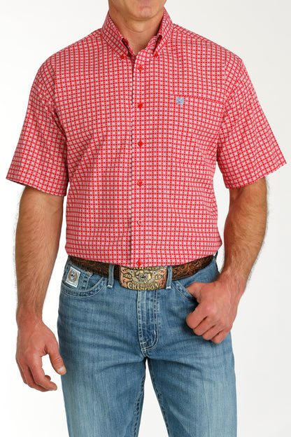 Red Geo Print Short Sleeve Men's Shirt by Cinch®