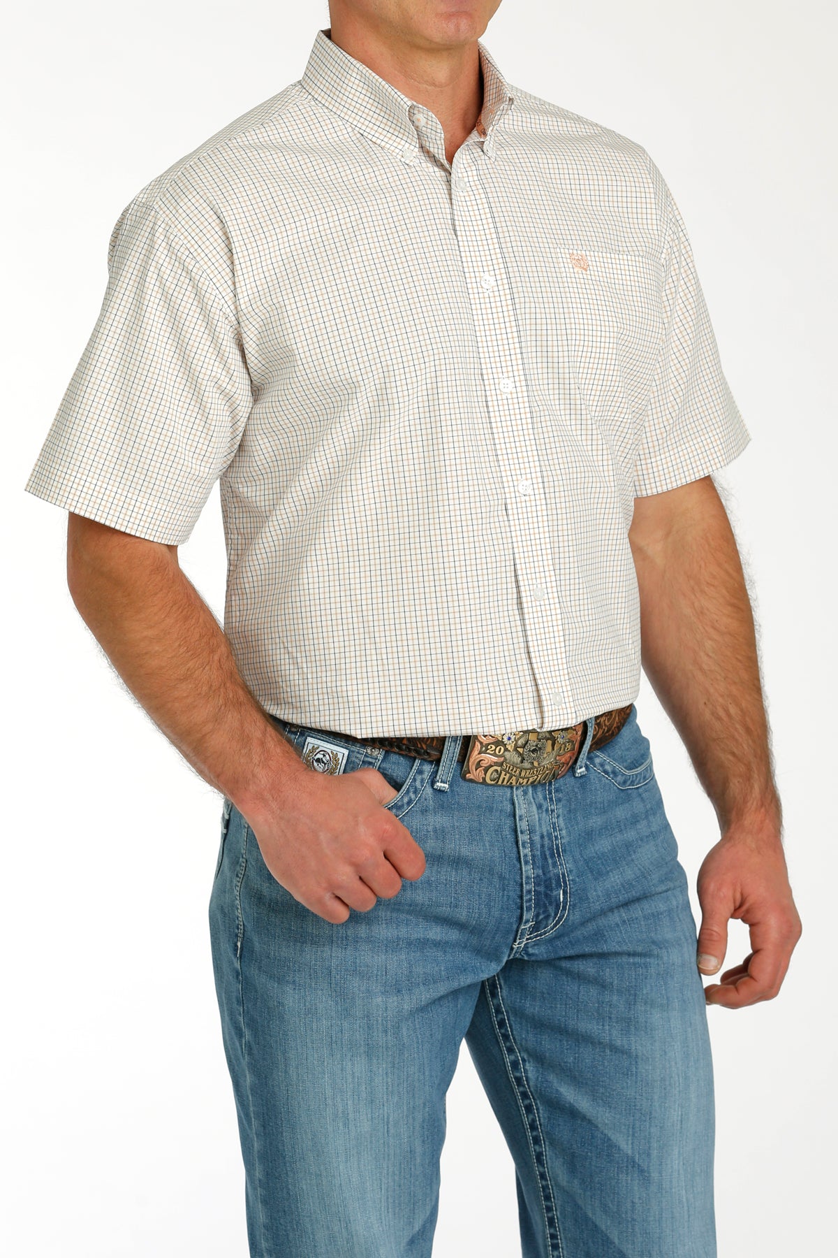 White Plaid Short Sleeve Men's Shirt by Cinch®