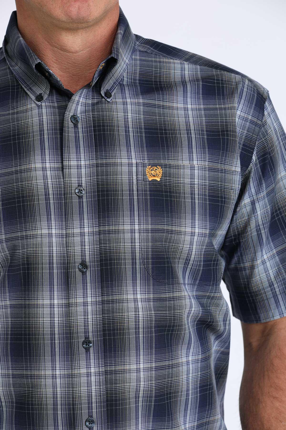 Plaid shirt with a cinch brand logo on a white background