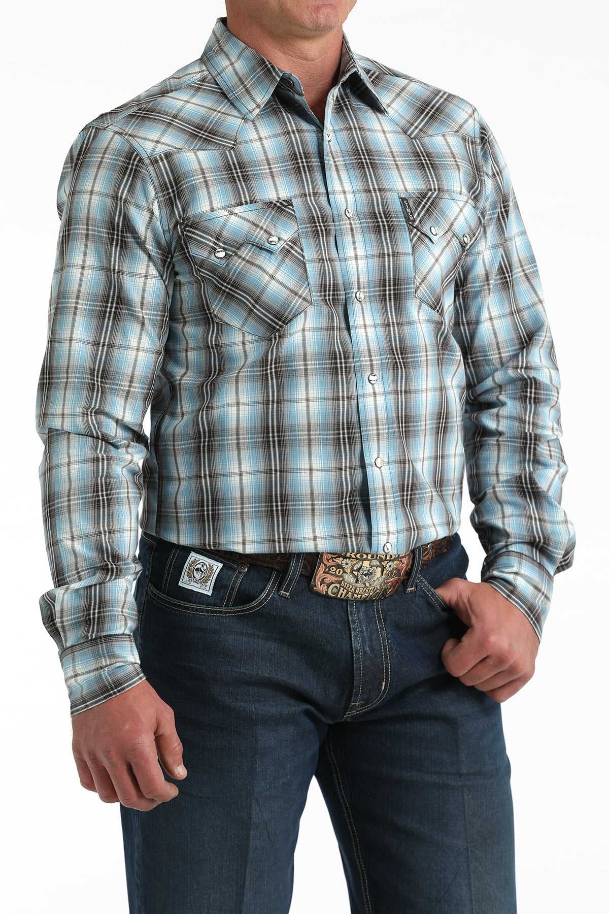Blue Plaid Modern Fit Men's Shirt by Cinch®