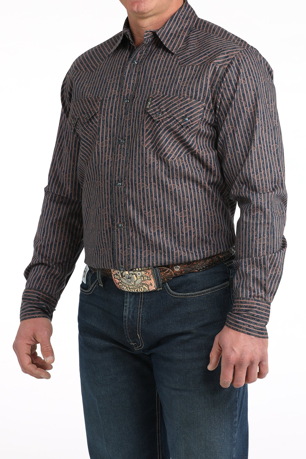 Navy Paisley & Stripe Modern Fit Men's Shirt by Cinch®