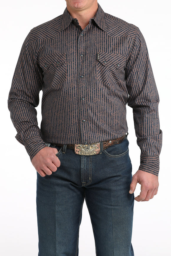 Navy Paisley & Stripe Modern Fit Men's Shirt by Cinch®