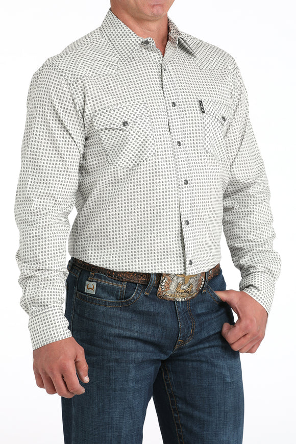Cream Floral Pattern Modern Fit Men's Shirt by Cinch®