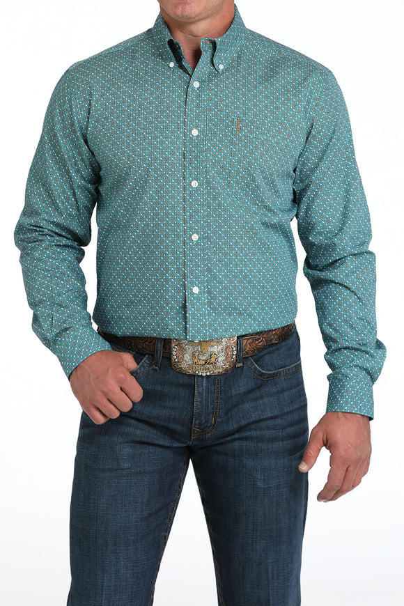 Turquoise Geo Print Modern Fit Men's Shirt by Cinch®