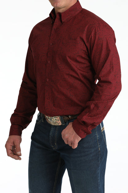 Tonal Burgundy Paisley Modern Fit Men's Shirt by Cinch®