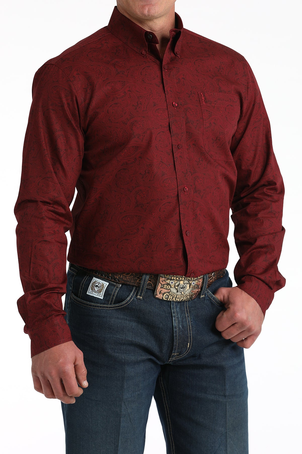 Tonal Burgundy Paisley Modern Fit Men's Shirt by Cinch®