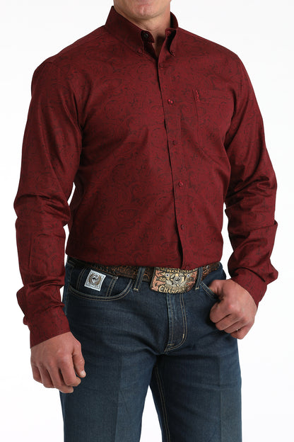 Tonal Burgundy Paisley Modern Fit Men's Shirt by Cinch®