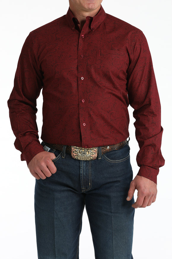 Tonal Burgundy Paisley Modern Fit Men's Shirt by Cinch®