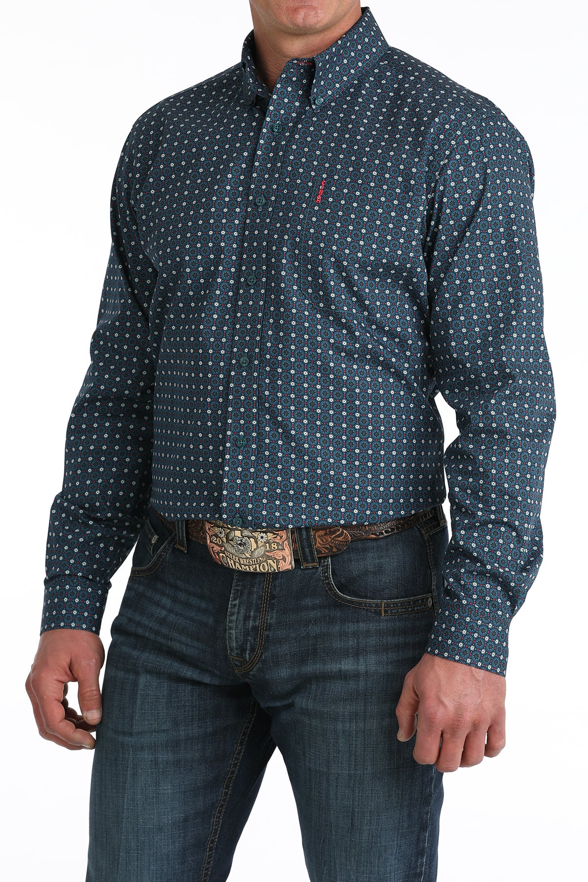 Blue & Pink Geoprint Modern Fit Men's Shirt by Cinch®