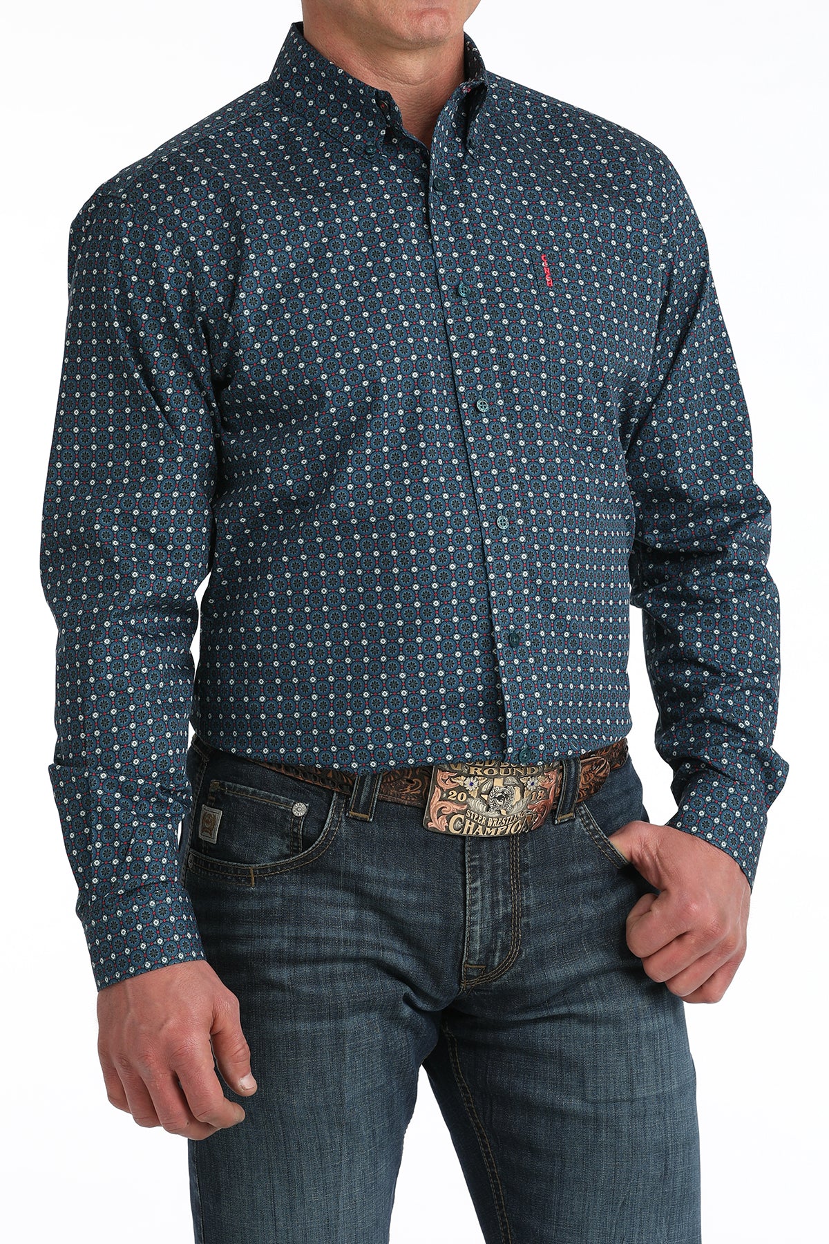 Blue & Pink Geoprint Modern Fit Men's Shirt by Cinch®