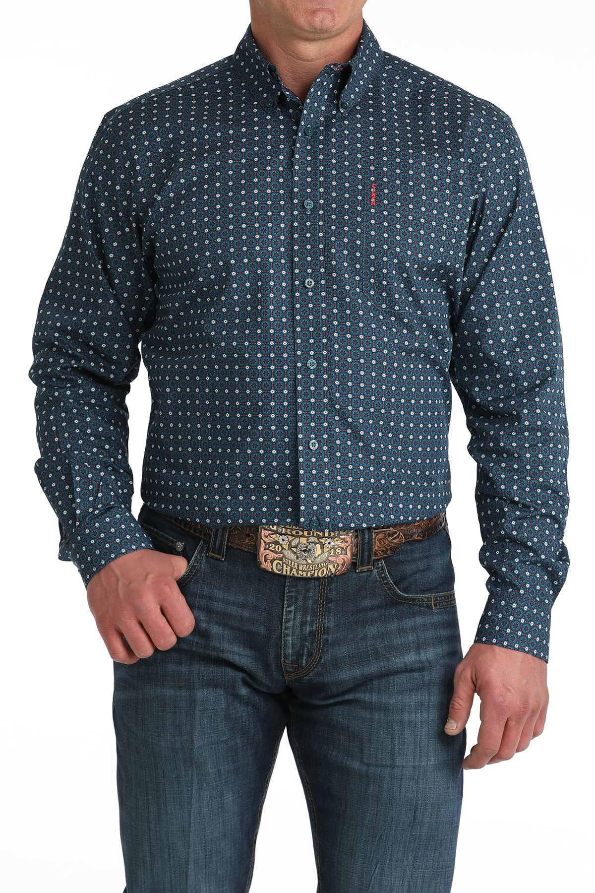 Blue & Pink Geoprint Modern Fit Men's Shirt by Cinch®