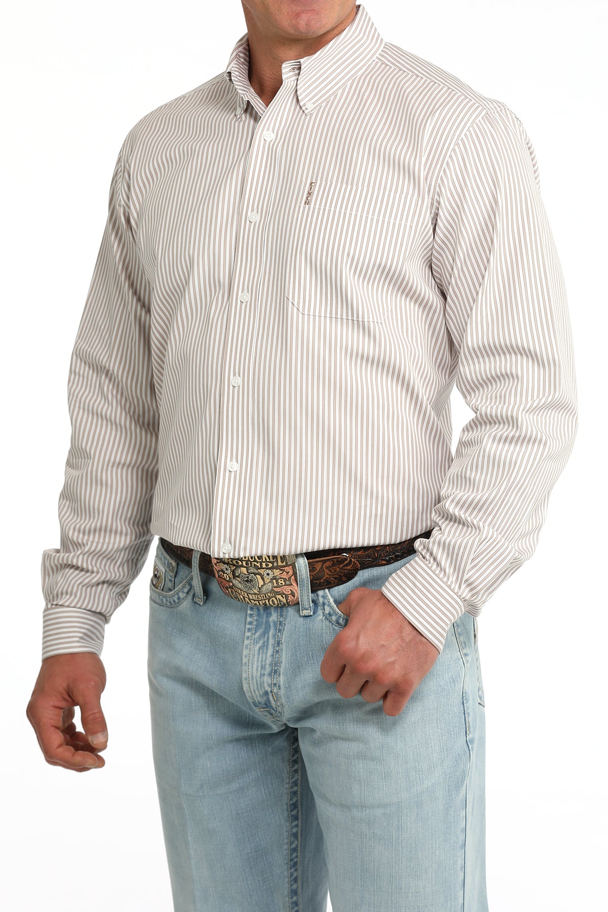 Brown Striped Modern Fit Men's Shirt by Cinch®