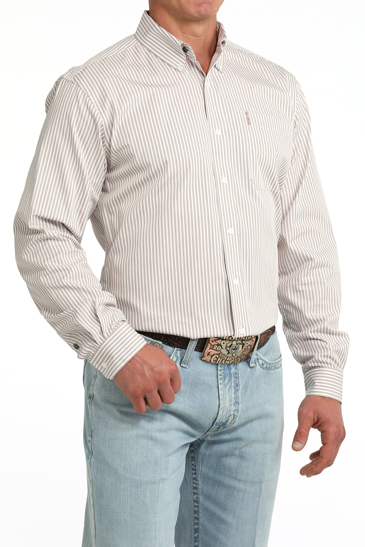 Brown Striped Modern Fit Men's Shirt by Cinch®