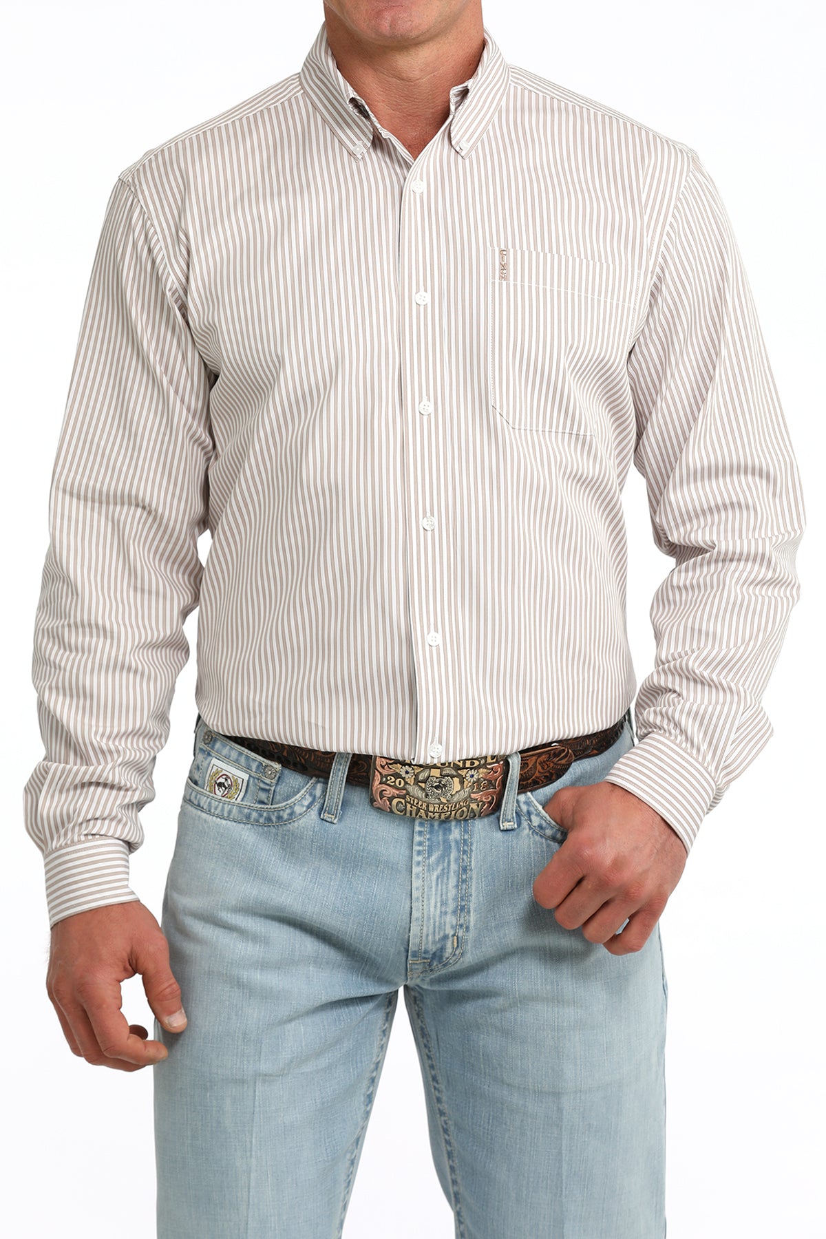Brown Striped Modern Fit Men's Shirt by Cinch®