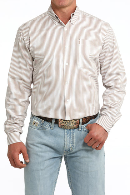 Brown Striped Modern Fit Men's Shirt by Cinch®