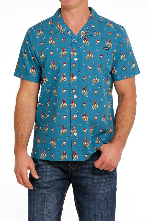 'Bronco Santa' Aloha Short Sleeve Men's Shirt by Cinch®