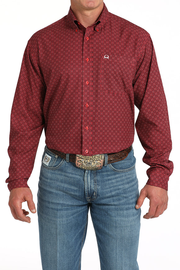 Red Geo Print Arenaflex™ Classic Fit Men's Shirt by Cinch®