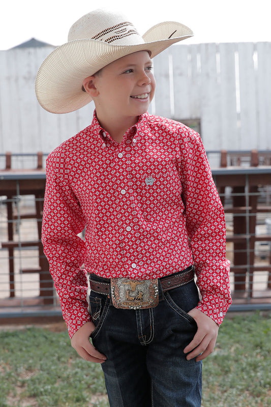 Red Geo Print Boy's Shirt by Cinch®