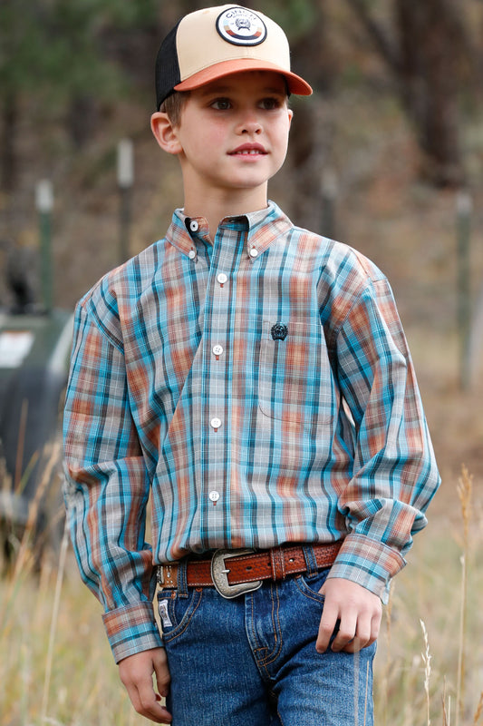 Rust & Blue Plaid Boy's Shirt by Cinch®