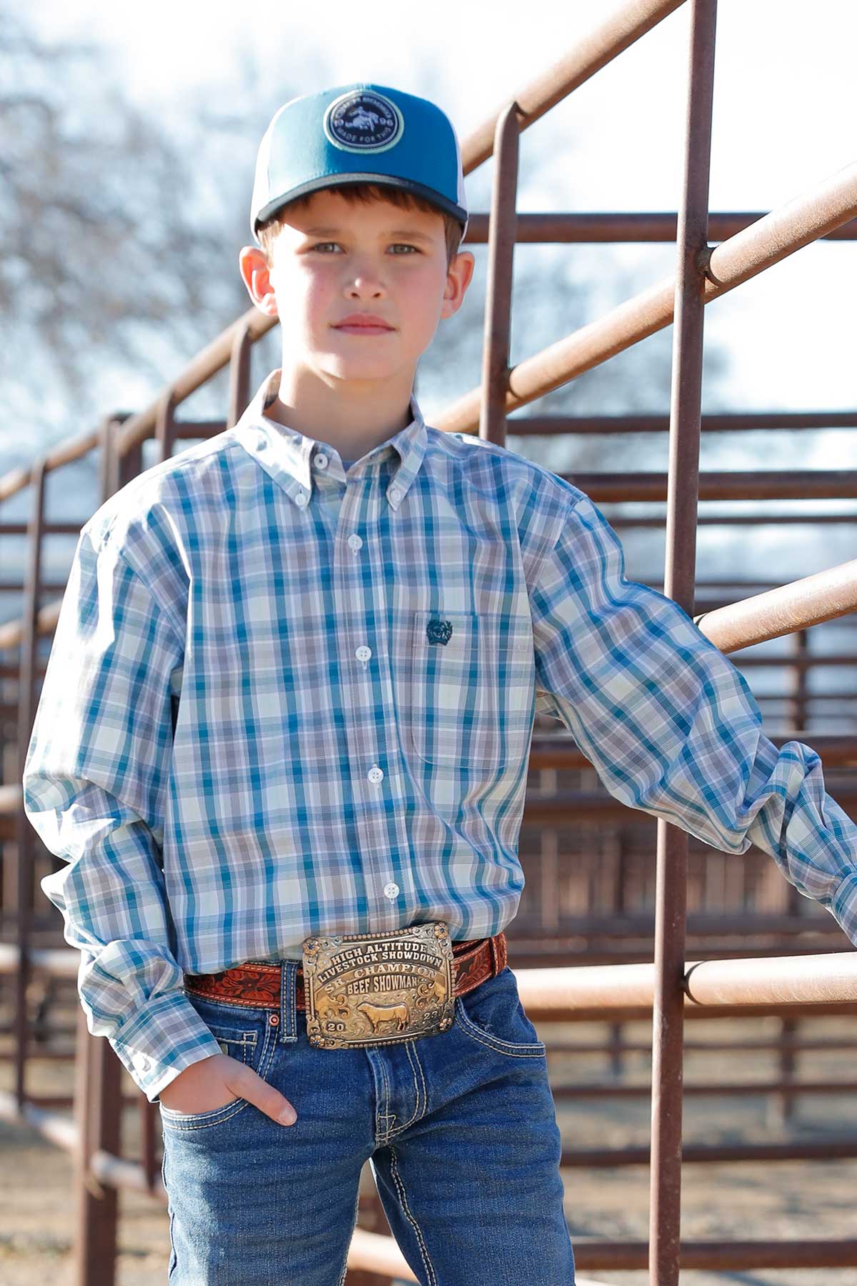 Blue Plaid Boy's Shirt by Cinch®