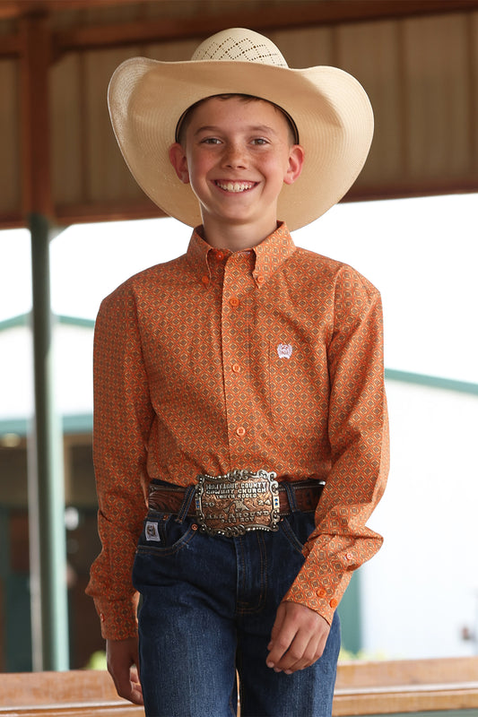 Orange Geoprint Boy's Shirt by Cinch®