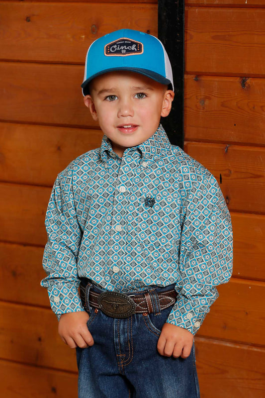 Blue Geo Print Toddler & Infant Boy's Shirt by Cinch®