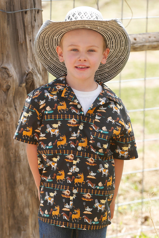 *Match Dad* 'Farmyard' Aloha Short Sleeve Boy's Shirt by Cinch®