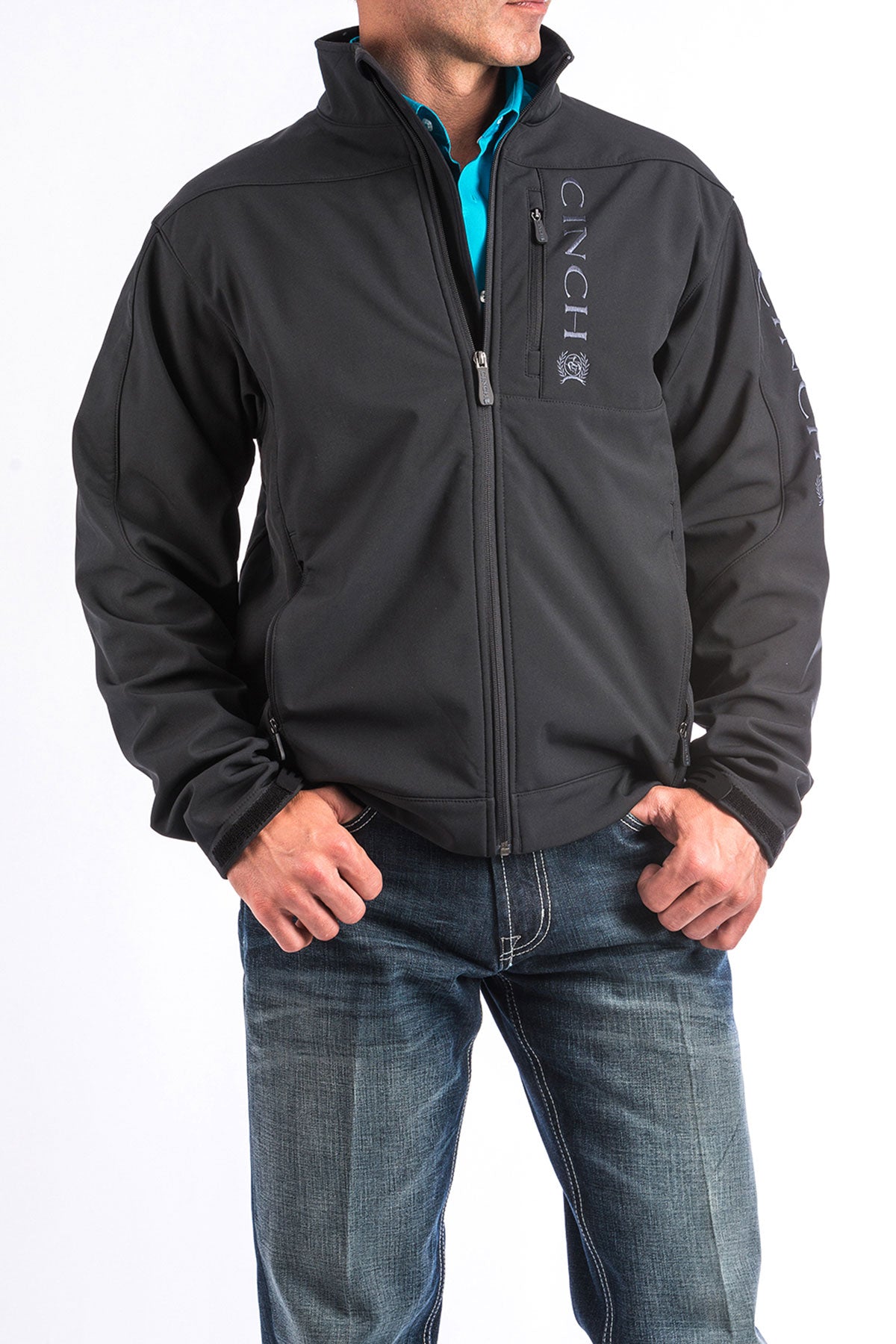 Charcoal Logo Black Softshell Men's Jacket by Cinch®