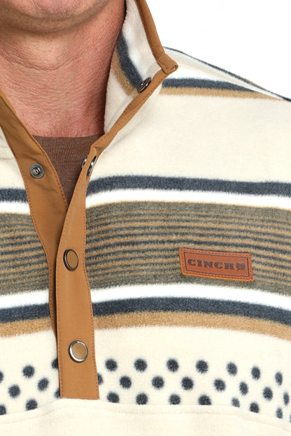 Cream & Tan Striped Polar Fleece Men's Sweater by Cinch®