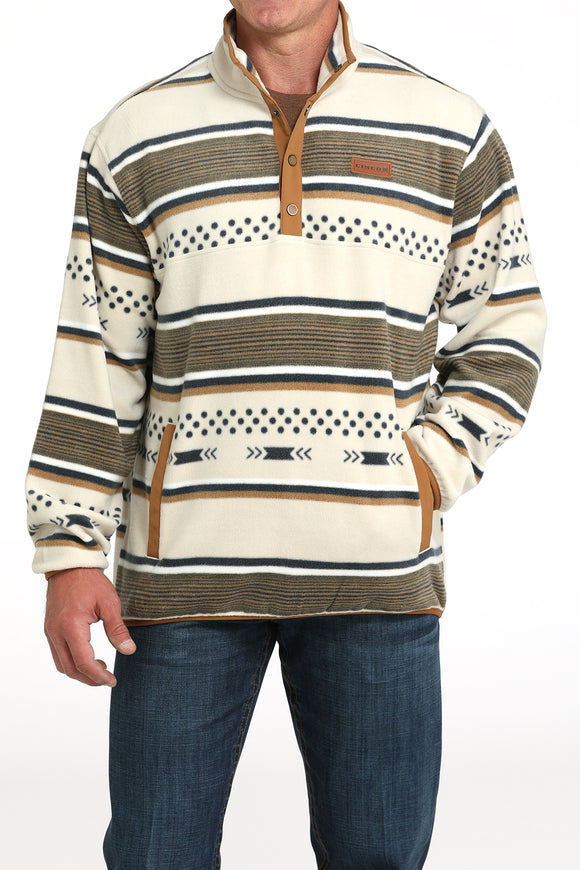 Cream & Tan Striped Polar Fleece Men's Sweater by Cinch®