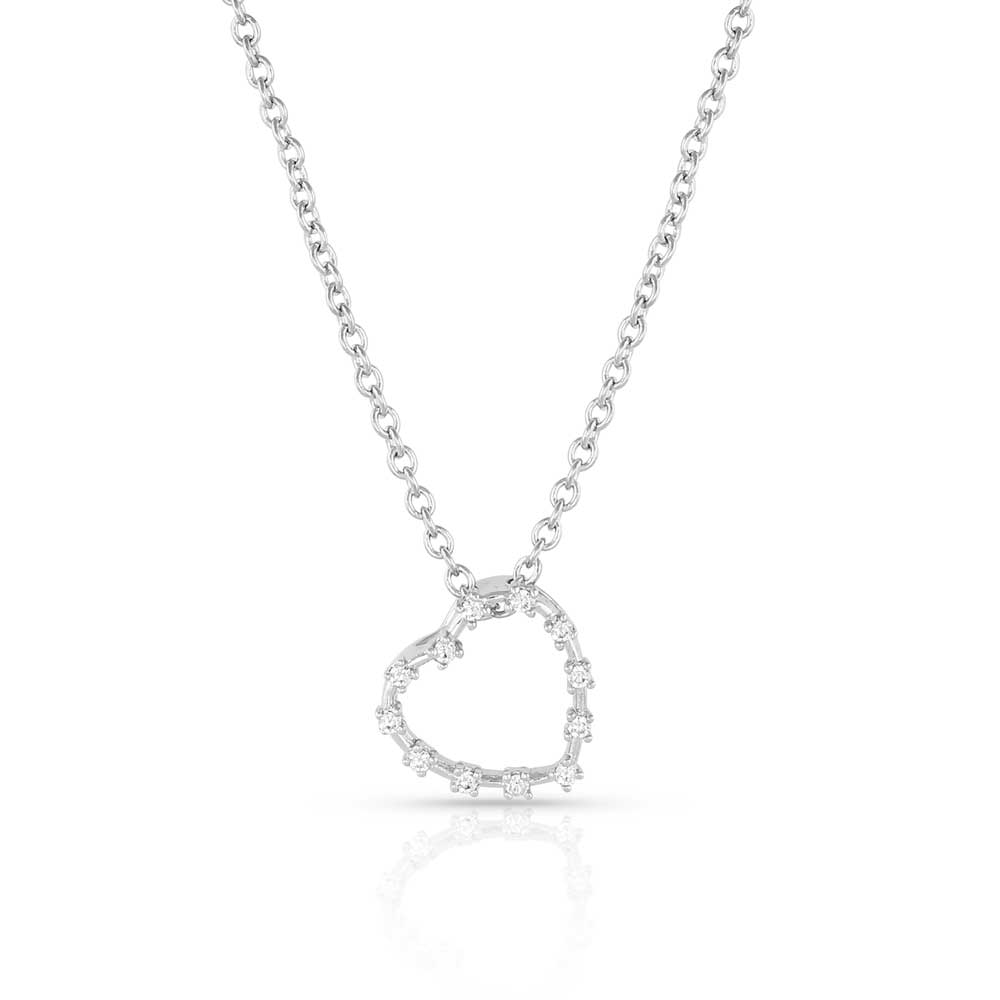 Silver Montana Silversmiths heart-shaped pendant necklace on a white background