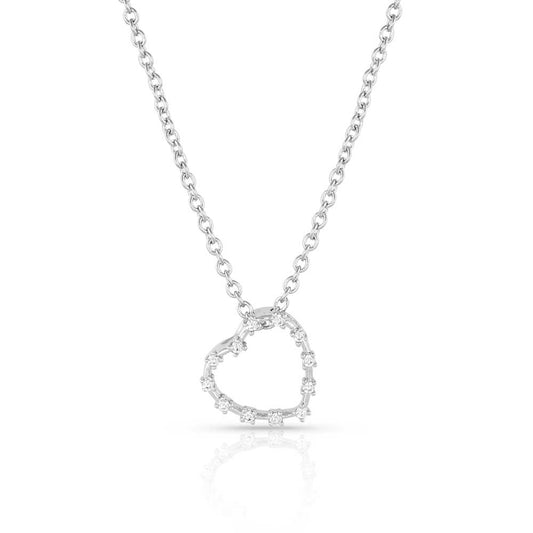 Silver Montana Silversmiths heart-shaped pendant necklace on a white background